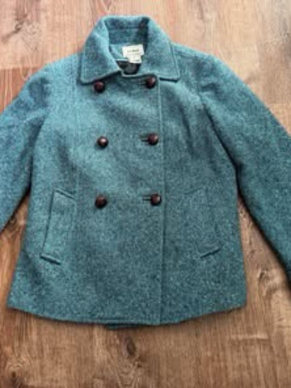 Women’s Small LL Bean Double-Breasted Teal Tweed Peacoat
